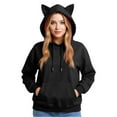 thumbnail image 3 of Stichou Women's Long Sleeve Drawstring Cat Ear Pullover Hoodie Sweatshirt Top Fall Winter Fashion Outfits Black 2XL, 3 of 6