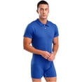 thumbnail image 2 of LiiYii Combinaison à Manches Courtes pour Hommes Pyjama une Pièce Extensible Gym Col à Revers Bleu Royal m, 2 of 9