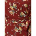 thumbnail image 5 of INSPIRE CHIC Women's Boho Floral V Neck Bishop Sleeve Below The Keen Wrap Dress S Burgundy, 5 of 6