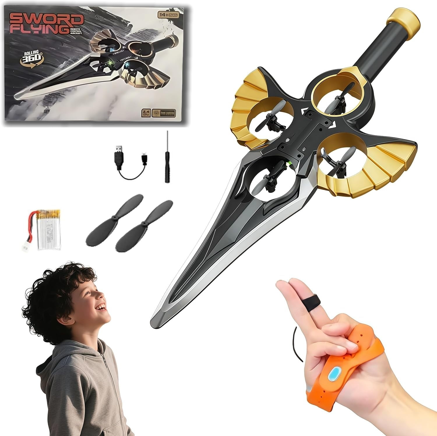 Flying Sword RC Glider with Autopilot - Remote Flying Sword& 3-Speed Stunt Control (Hand Wave/Controller Mode) Lightweight RC Airplane Gift for Teens and Adults - Bronze (Handle Remote Control)