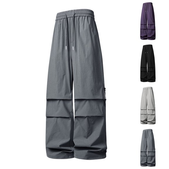 lcziwo Pants for Men Multiple Pockets Work Wide Leg Sweatpants Camping Hiking Casual Trousers Outdoor Apparel Purple S