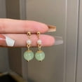thumbnail image 2 of K-KED Natural 12mm Light Green Jade 6mm White Shell Pearl Hook Dangle Earrings Gift, 2 of 9