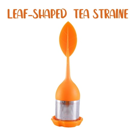 

TKing Fashion Tea Infuser ，Silicone Handle Stainless Steel Strainer with Drip Tray - Orange