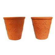 Large Set of 2 Natural Terracotta Garden Pots Butterfly and Dragonfly Embellished
