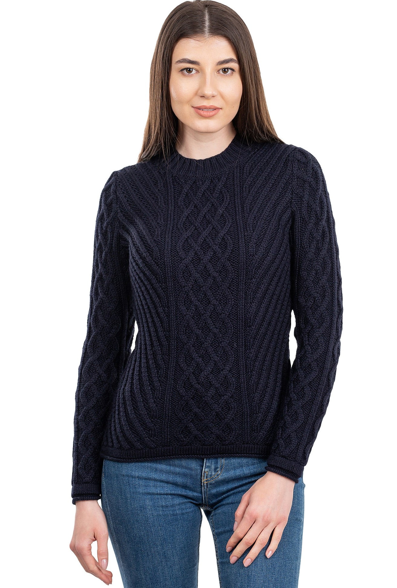 navy blue fisherman sweater