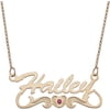 Personalized Planet Women's 14kt Gold over Silver Script Nameplate with Birthstone Heart Tail Necklace, 18"