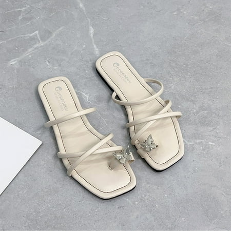 

Womens Open Toe Sandals non Slip- Beach Bowknot New Casual Sandals Beige Size 4.5