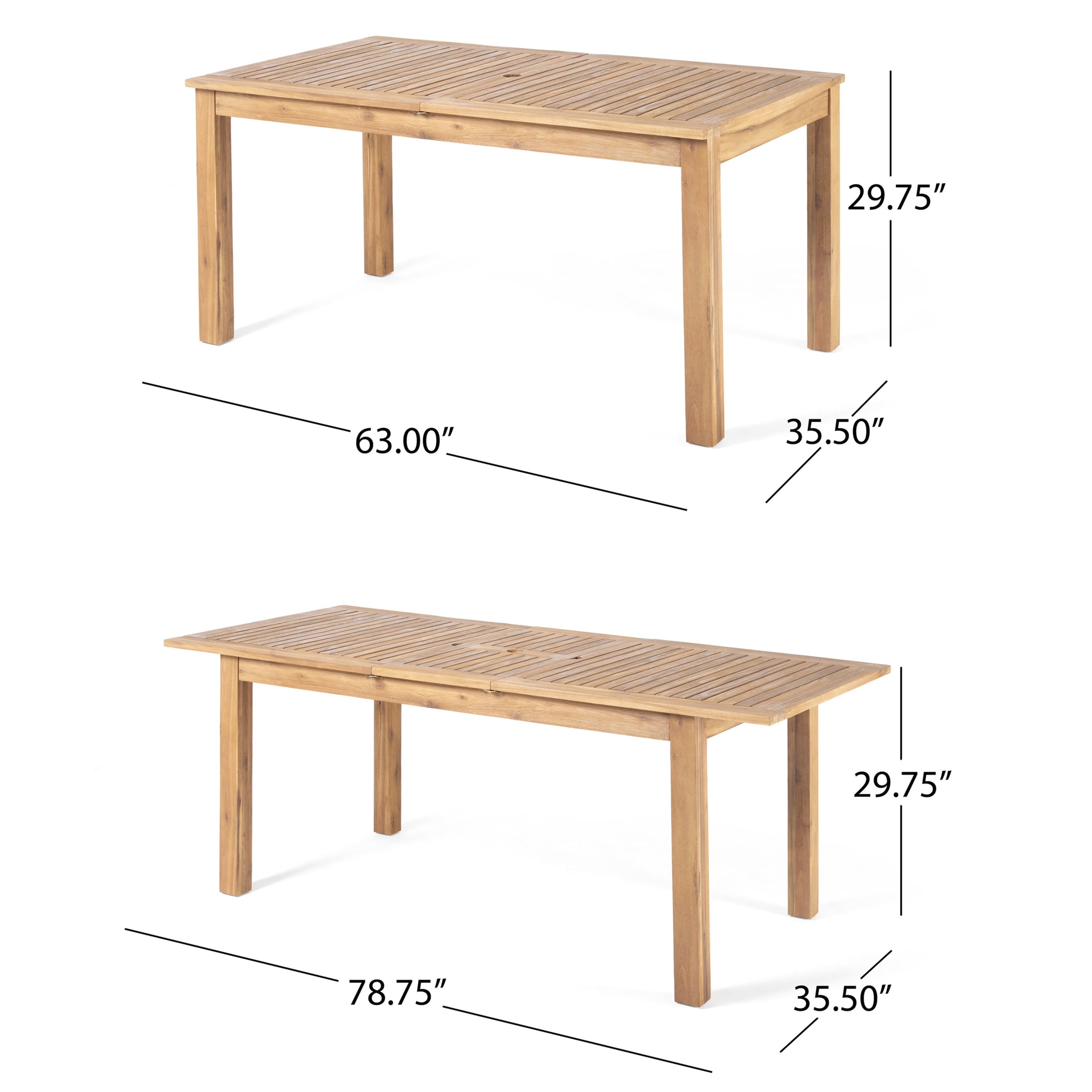 Outdoor Expandable Dining Table, Acacia Wood Frame Household Dinner Table for Patio Garden, Natural