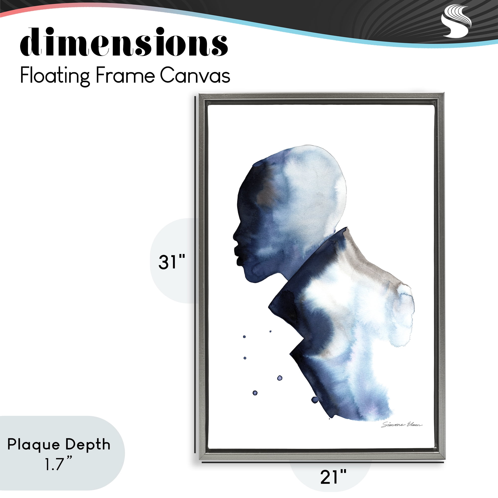 Stupell Industries Feeling Blue Portrait Silhouette Gray Framed Floater Canvas Wall Art, design by Simone Elum