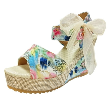 

Kcodviy Women s Ladies Platform Wedges Sandals Fashion Flower Lace-up Shoes Footwear Buckle on Slide Sandals Women Cutout Sandals for Women Wedge Shoes for Women Sandals Sandals for Women Womens