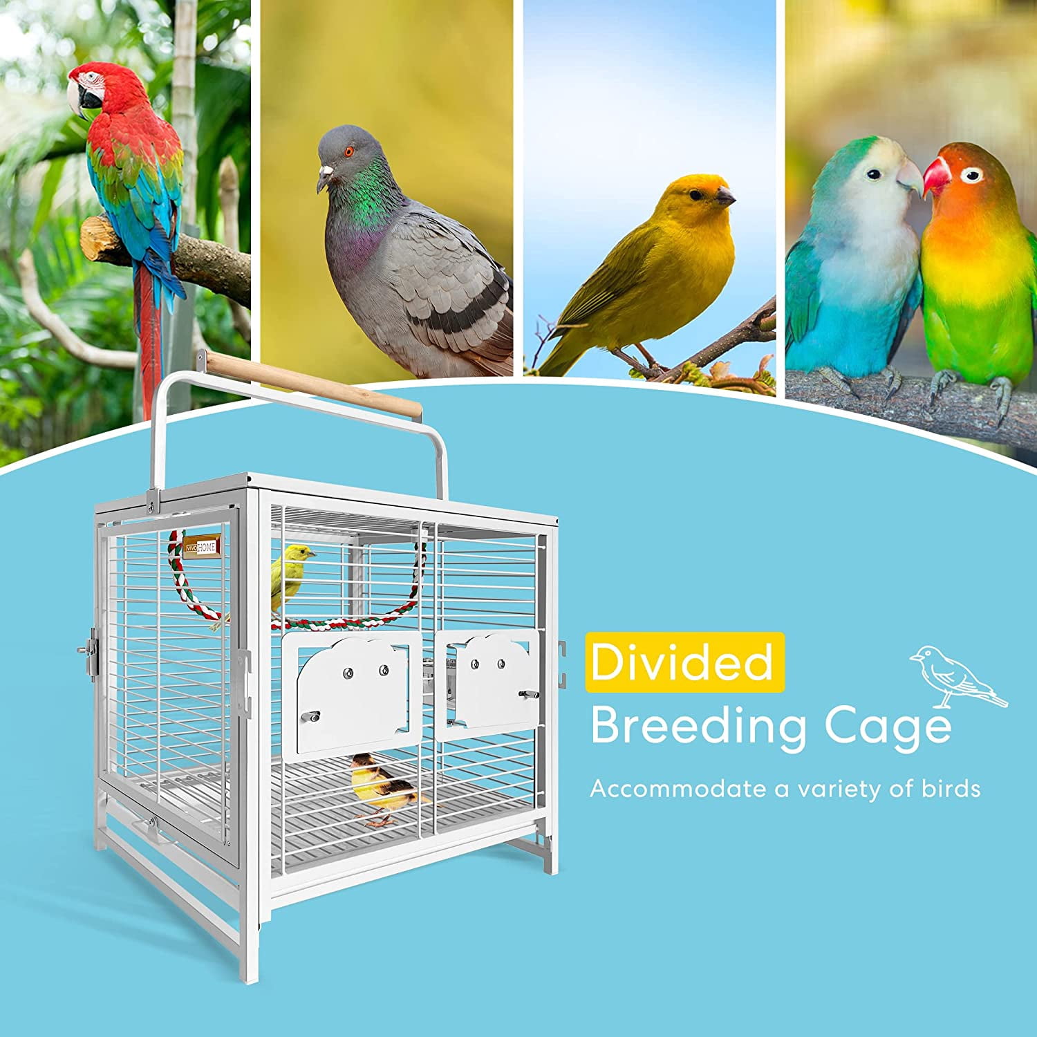 SPECSTAR 19 Inch Wrought Iron Bird Travel Carrier Cage for Parrots Conures Lovebird Cockatiel Parakeets White