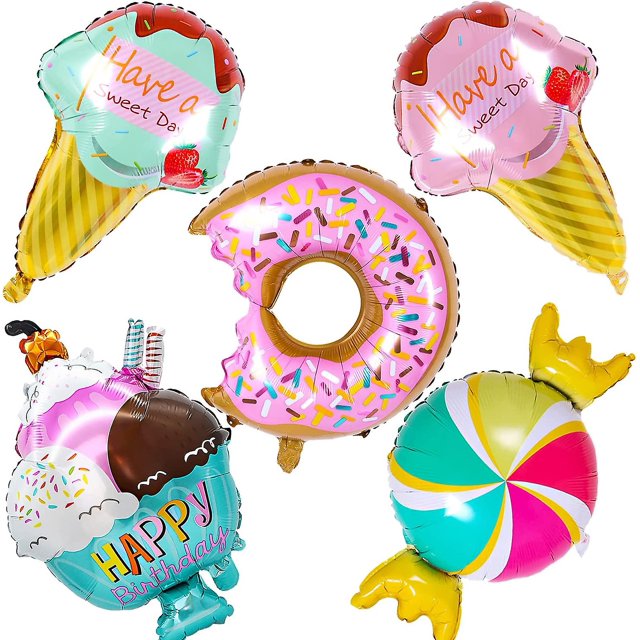 Otra decoración de jardín 5 piezas Globos de papel de helado Kawaii Helado Donut Globos de comida dulce para niñas de verano Fiesta de cumpleaños para niños Decoraciones para espectáculos de bebé