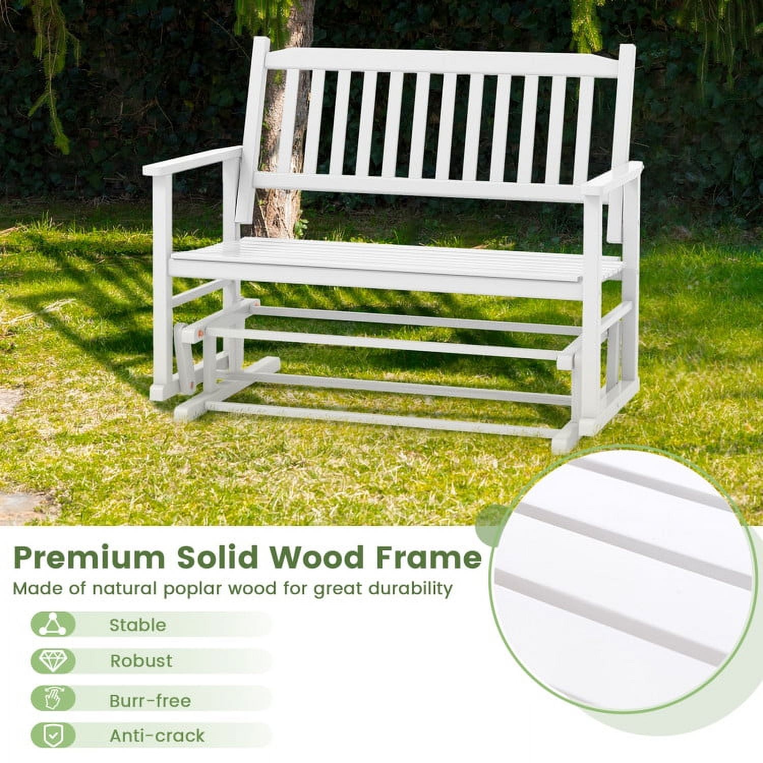 Aimee Lii Double Chair Outdoor, Patio Glider Bench, Porch, Backyard, Sturdy, White Aimee Lii Double Chair Outdoor, Patio Glider Bench, Porch, Backyard, Sturdy, White