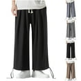 thumbnail image 1 of UVEASISHA Big and Tall Casual Pants for Men Drawstring Straight Leg Linen Pants Loose Fit Wide Leg Hippie Trousers with Adjustable Ankle Cuffs Coffee XL, 1 of 5