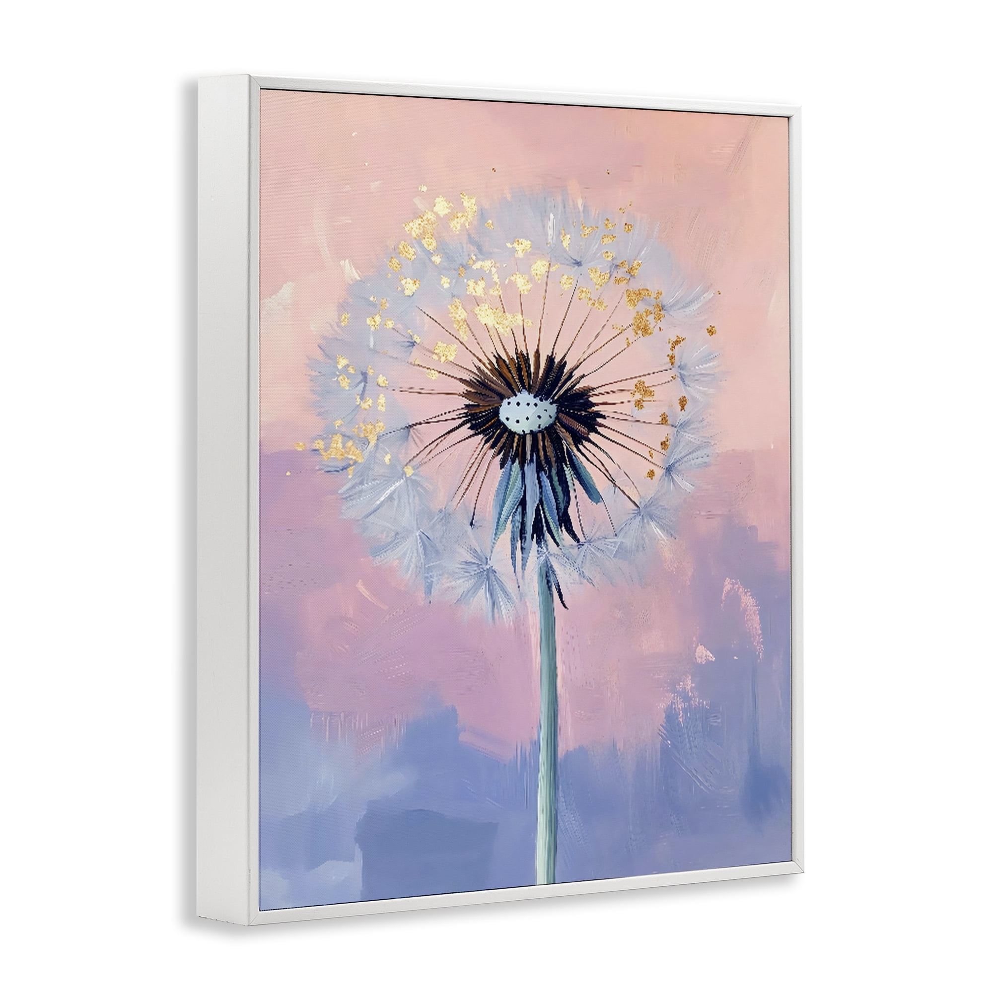 Stupell Industries Pastel Dandelion with Gold Seeds White Framed Giclee Art, design by The Prints Vibe