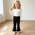 thumbnail image 5 of fnnxnal Girls Flare Pants Ribbed Knit Kids Stretchy High Waist Bell Bottom Lace Trim Black,Size 3 T, 5 of 7