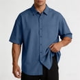 thumbnail image 4 of VgaVtl Short Sleeve Mens Collared Shirt Summer Blue Button Solid Color Mens Tops Casual Minimalist Everyday, 4 of 7