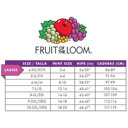 Fruit Of The Loom Fit For Me Size Chart