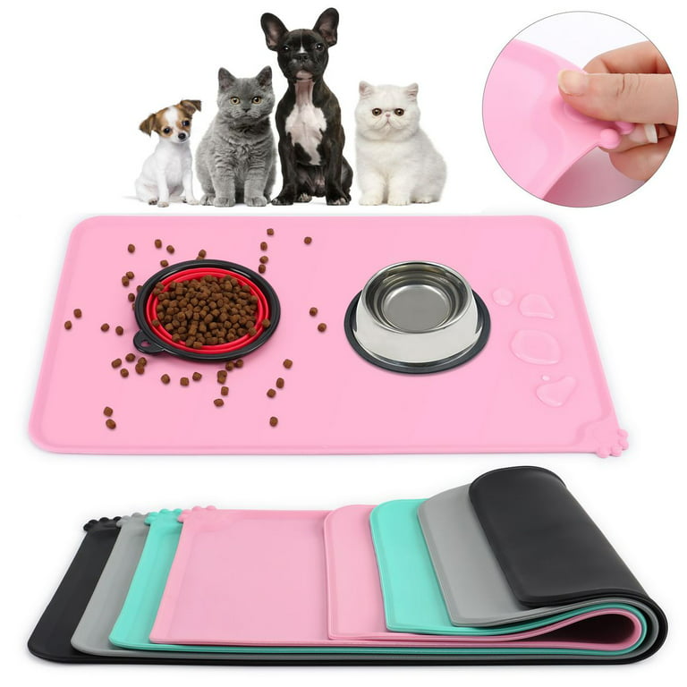 Deago Dog Cat Food Feeding Mat Raised Edge Silicone Non Slip Waterproof Pet  Food and Water Bowl Mat - 19 x 12 Inches, Green