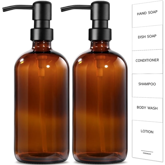 GM GMISUN Amber Glass Soap Dispenser, 17oz Brown Glass Bottle with Pump for Kitchen and Bathroom