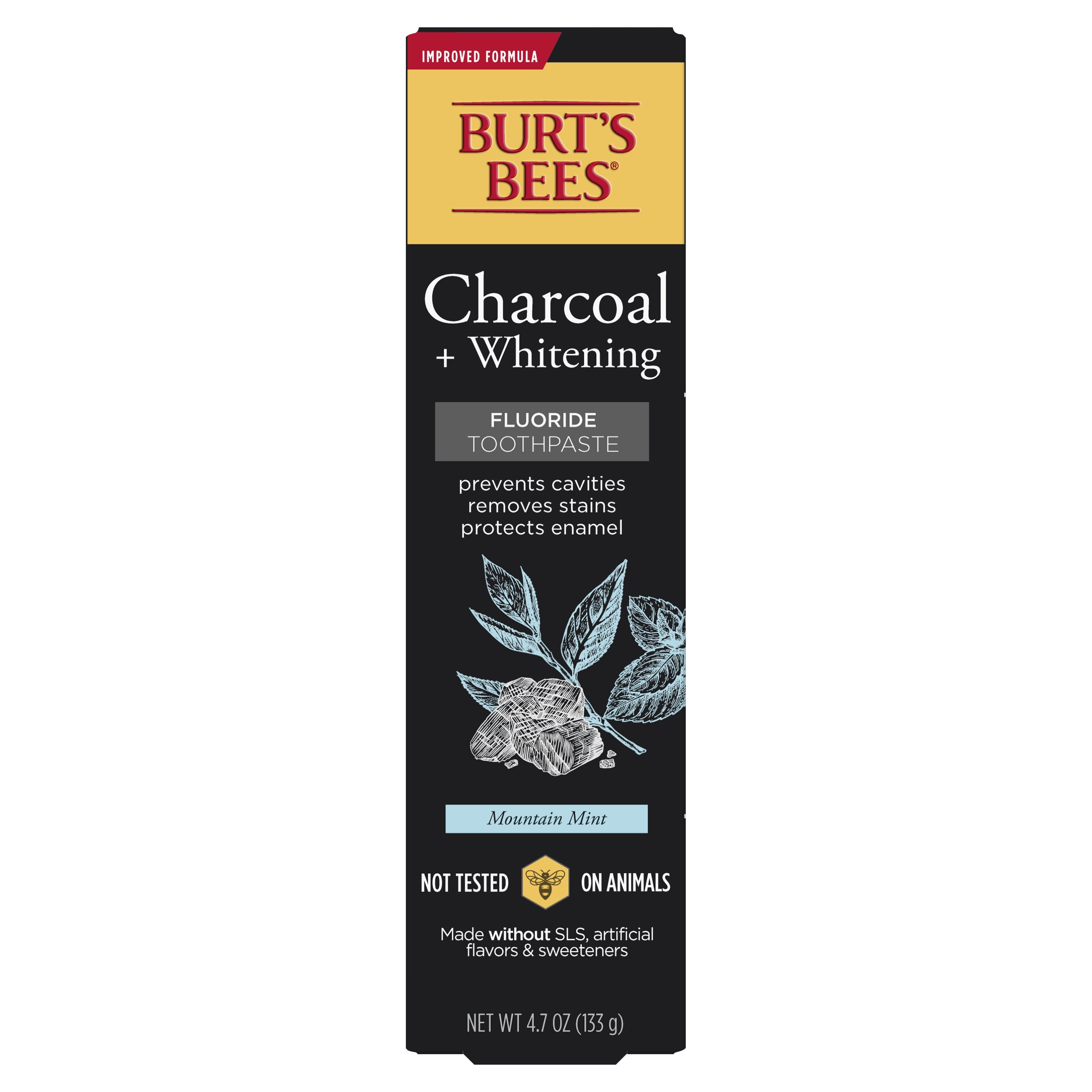 Burt's Bees Toothpaste, Natural Flavor, Charcoal with Fluoride Toothpaste, Mountain Mint, 4.7 oz