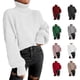 thumbnail image 3 of Suéter de punto Cuello alto Hombro caído Jersey de manga larga Suéter casual para mujer Blanco M, 3 of 5