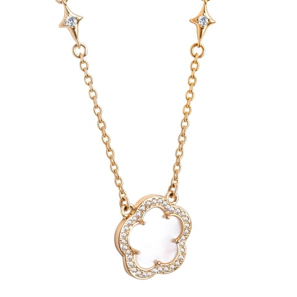 Collar con dije de trebol Madreperla chapa de oro 18k ZVEZDA 45 cms con extension de 5 cms