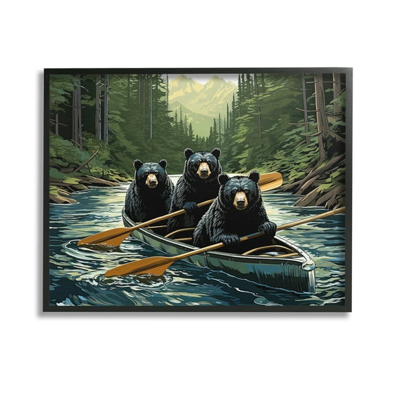 Stupell Industries Woodland Canoeing Bears Animals & Insects Painting Black Framed Art Print Wall Art, 14 x 11