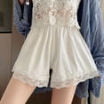thumbnail image 2 of Satin Shorts for Women Hollow Lace Hem Silk Shorts for Women White M, 2 of 4