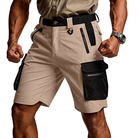 Lumtrix Men'S Tactical Bike Shorts: Loose Fit Stretch Cargo Shorts With Zipper Pockets For Cycling Hiking Fishing Casual Quick Dry Khaki L