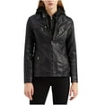 thumbnail image 2 of Feancey Women's PU Leather Jacket Motorcycle Bomber Jackets Biker Winter Coat with Detachable Hood Black M, 2 of 5