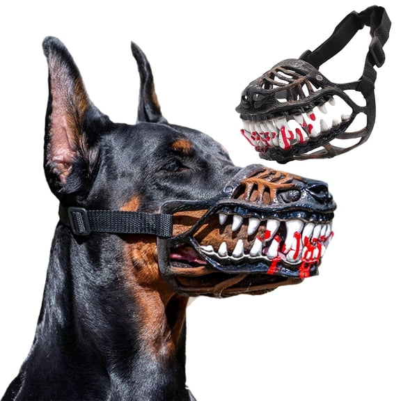 Dog Muzzle For Large Dogs Latex 4 Sizes - Breathable Monster Design & Adjustable Strap for Halloween Costumes & Cosplay, Scary