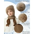 thumbnail image 2 of Mucky Cat Winter 3-in-1 Women's Balaclava Hat - Fleece Lined Beanie with Scarf & Neck Warmer, Cold Resistant Thermal Knitted Ski Mask for Ladies Khaki, 2 of 6