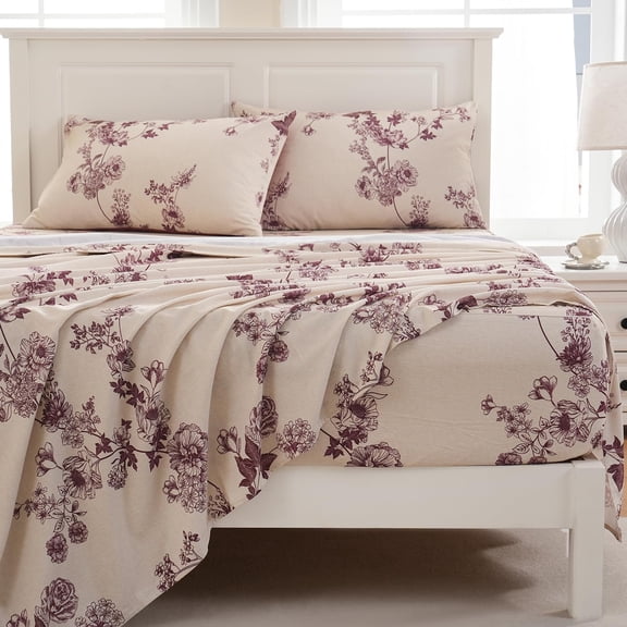 King Size Sheets Percale Cotton Red Floral Bed Sheet Set
