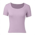 thumbnail image 6 of Women's Crew Neck Short Sleeve Tops Slim Fit Collection Ribbed Knit T Shirt, 6 of 6