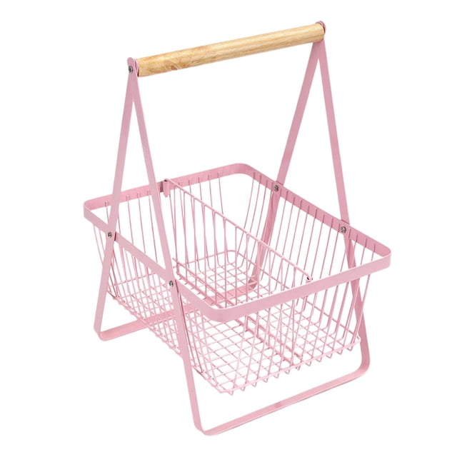 Cesta de Pan, Cebollas, Papas, Cesta de Frutas Rectangular con Mango de Madera, Snack Rosa