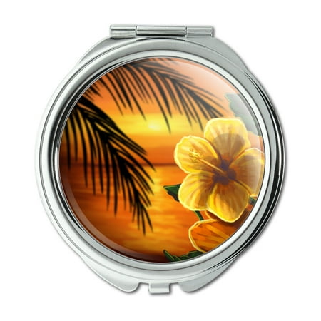 - Beach Sunset Hibiscus Flower Hawaiian Compact Purse Mirror