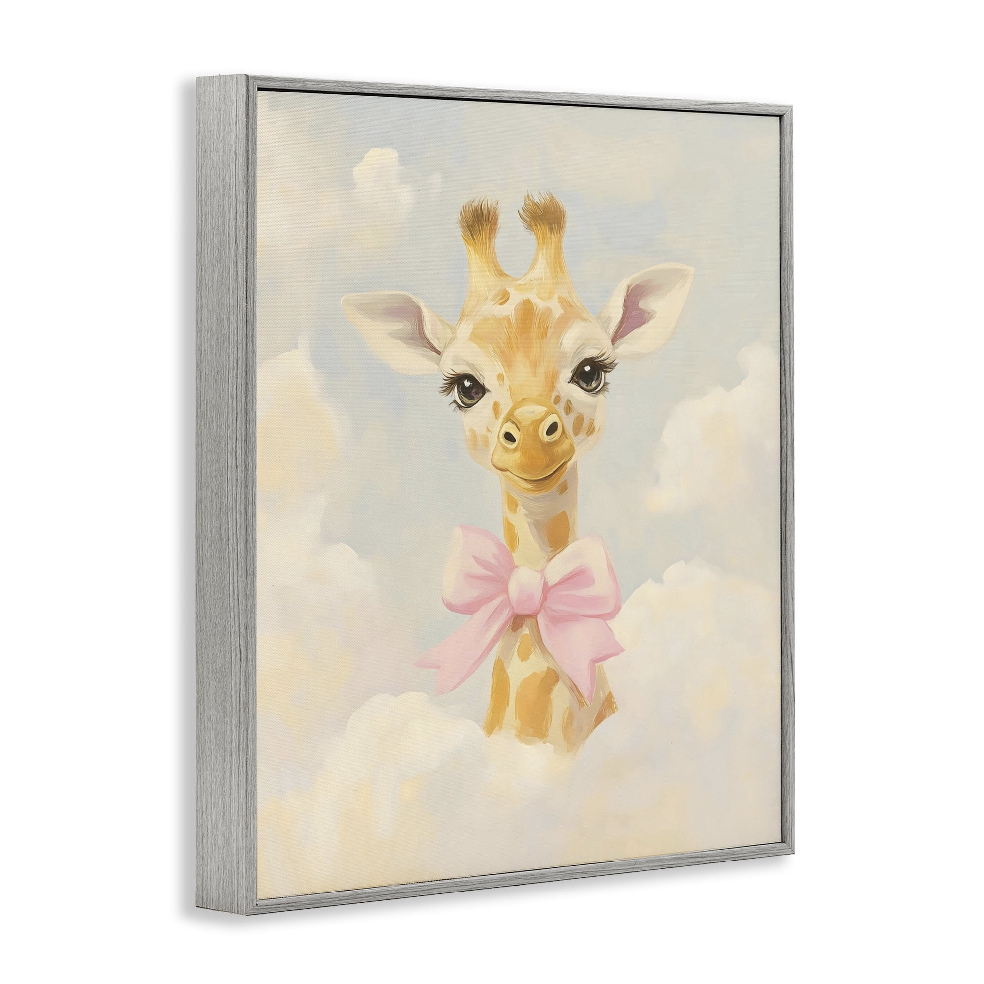 Stupell Industries Charming Giraffe In The Clouds Gray Framed Giclee Art, design by The Prints Vibe