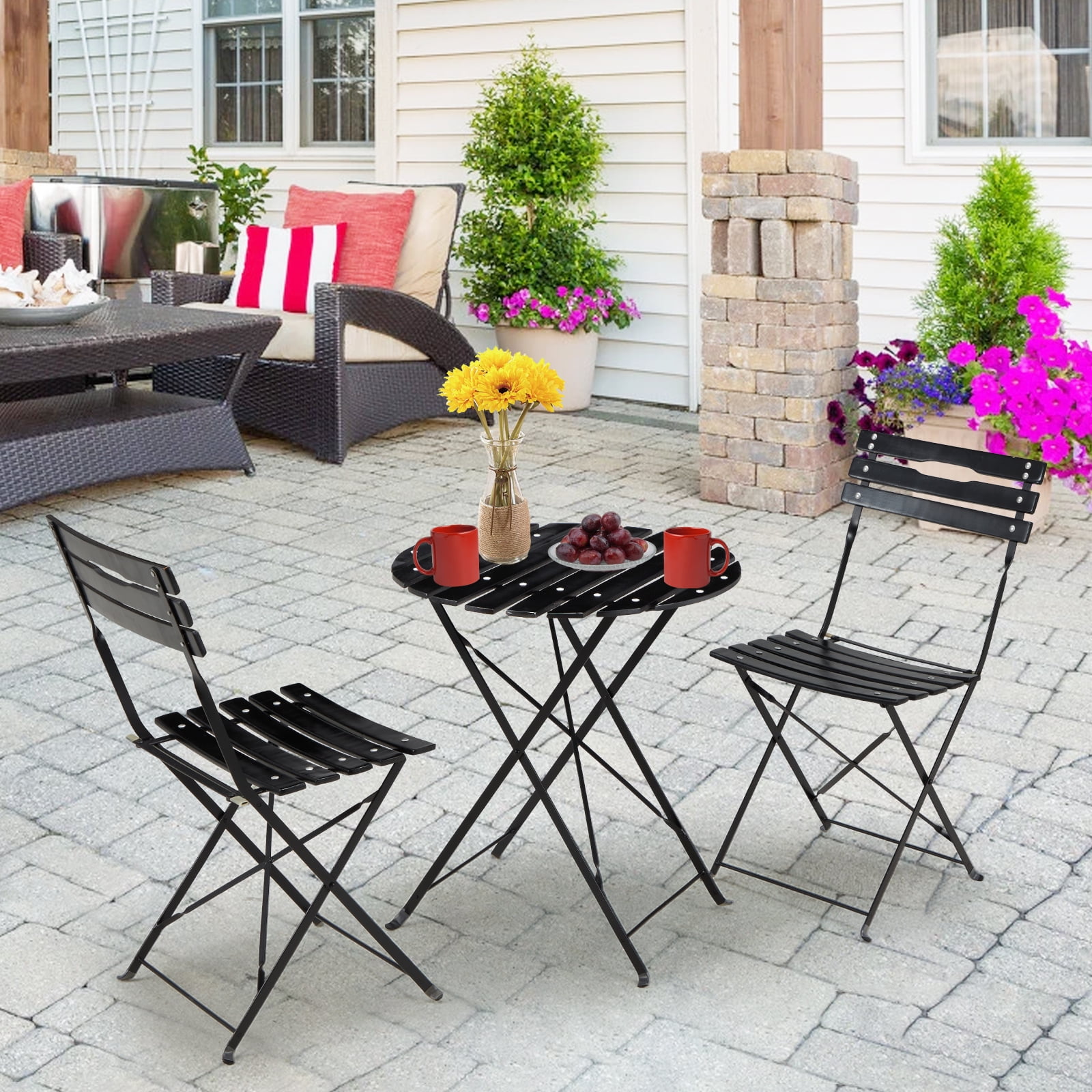3 Pc Retro Chair Metal Patio Set Table Rocking Chairs Red Outdoor Backyard 