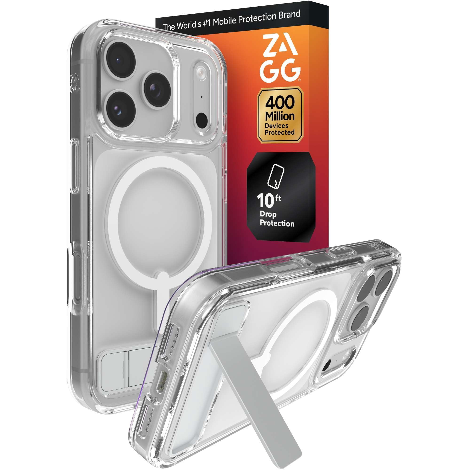 ZAGG Clear Snap with Kickstand - Apple iPhone 17 Pro Clear Case with MagSafe and Built-In Kickstand