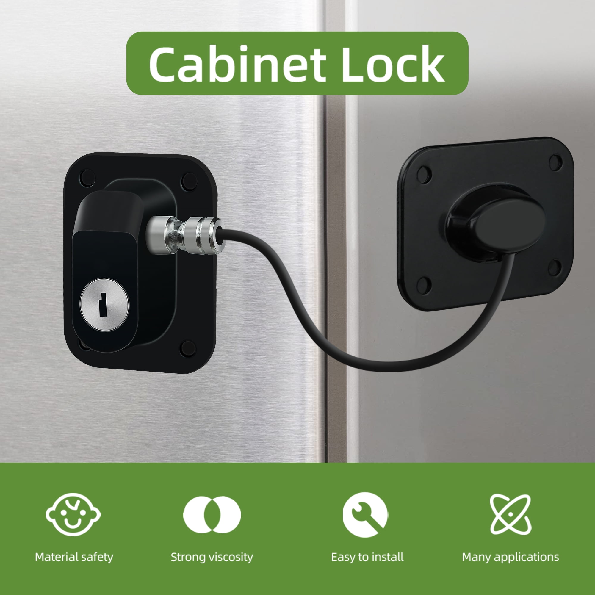 Refrigerator Lock, Fridge Lock for Adults, Volibel Multi-Purpose Safety Proofing Cabinet Lock with Key 2 pack(Black)
