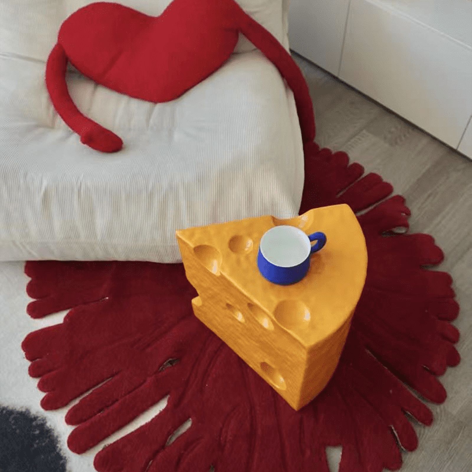 Creative Triangular Side Table, Cheese Decorative Sofa Table, Cute Coffee End Table, Sofa Stool Small Bedside Table for Living Room Bedroom(Yellow,14"L x 13"W x 16"H))