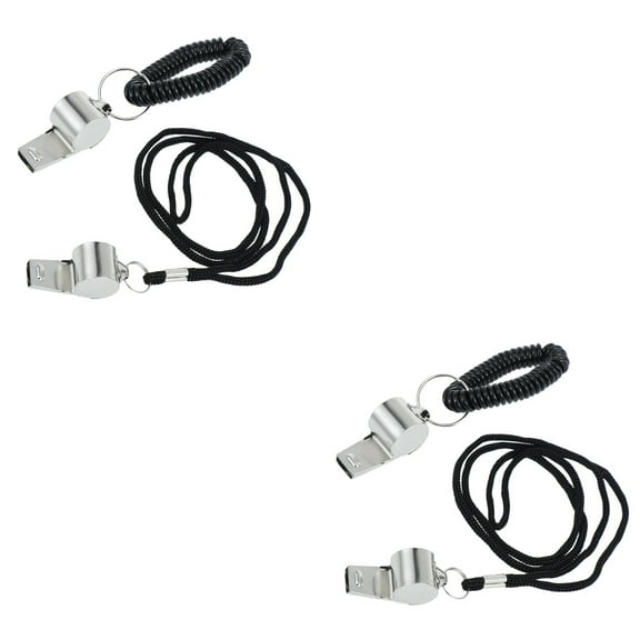 TABLZONE Referee Whistles Black Lanyard 4Pcs Easy Carry Stainless Steel
