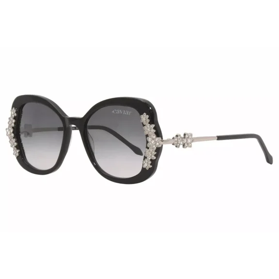 Caviar Sunglasses 4897 C24 Black Frame/ Grey Lens Clear Crystal Authentic Italy