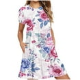 thumbnail image 2 of Viikei Breathable Cotton Short Sleeve Dress,Women's Summer Casual Short Sleeve T Shirt Dress Tiered Mini Dresses with Pockets White S, 2 of 5