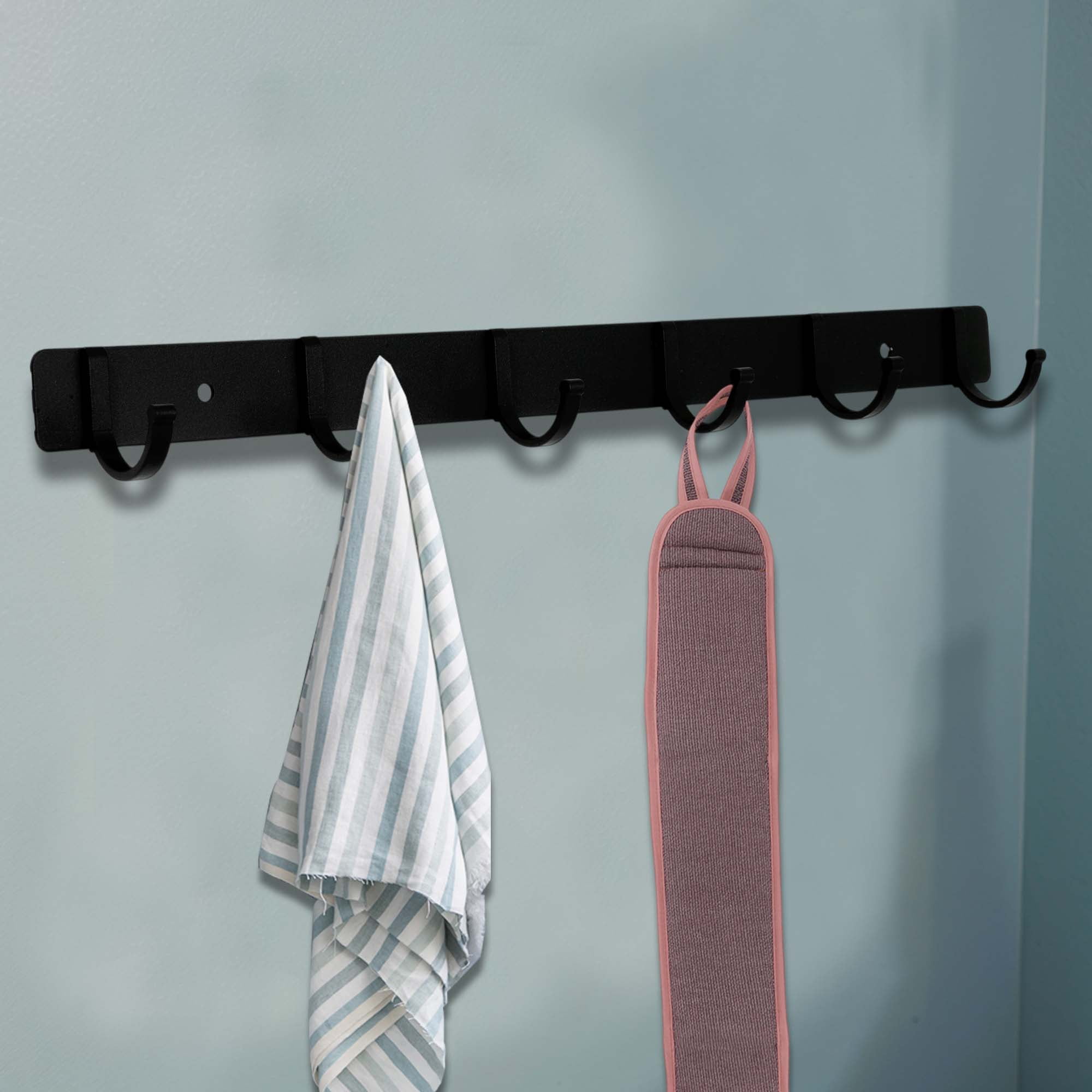 Unique Bargains Coat Rack Wall Mount Coat Hooks Hat Rack Black 14.96"x1.18"x0.12" 2 Pcs