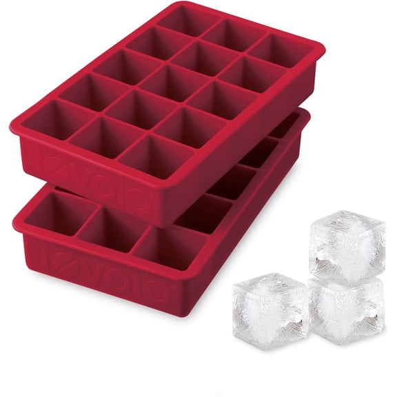 Tovolo Ice Mold Freezer Tray of 1.25" Cubes for Whiskey Bourbon, Spirits & Liquor, BPA-Free Silicone, Fade Resistant, Set of 2, Cayenne