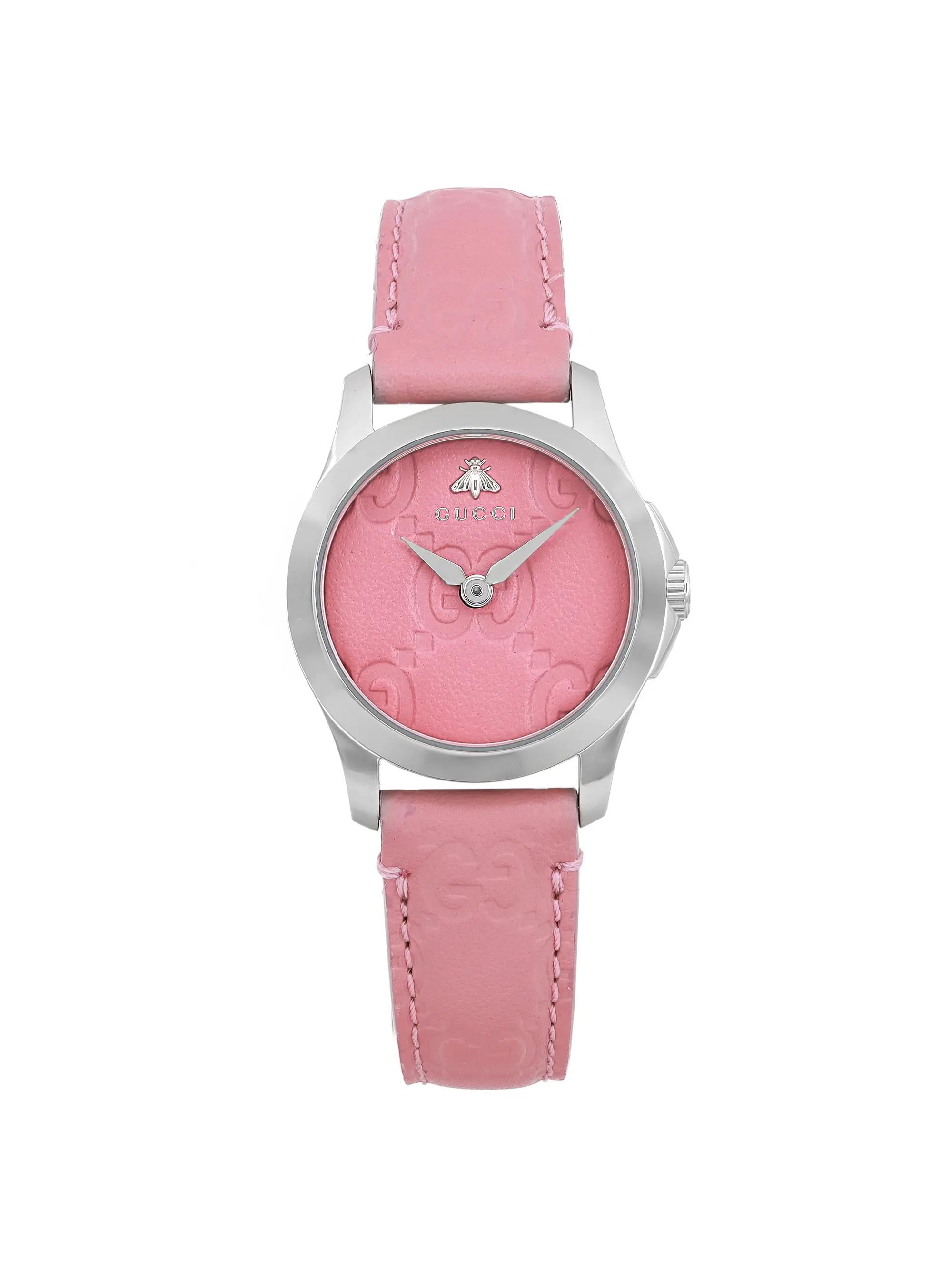 Gucci G-Timeless Yellow Gold PVD Gold Dial Pink Leather 