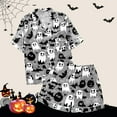 thumbnail image 4 of Womens Halloween Pajamas Set Ghost Graphic Button Short Sleeve Smooth Thin Shirts And Shorts 2 Piece Breathable Relaxed Fit Nightwear Womens Lounge Sets, 4 of 7