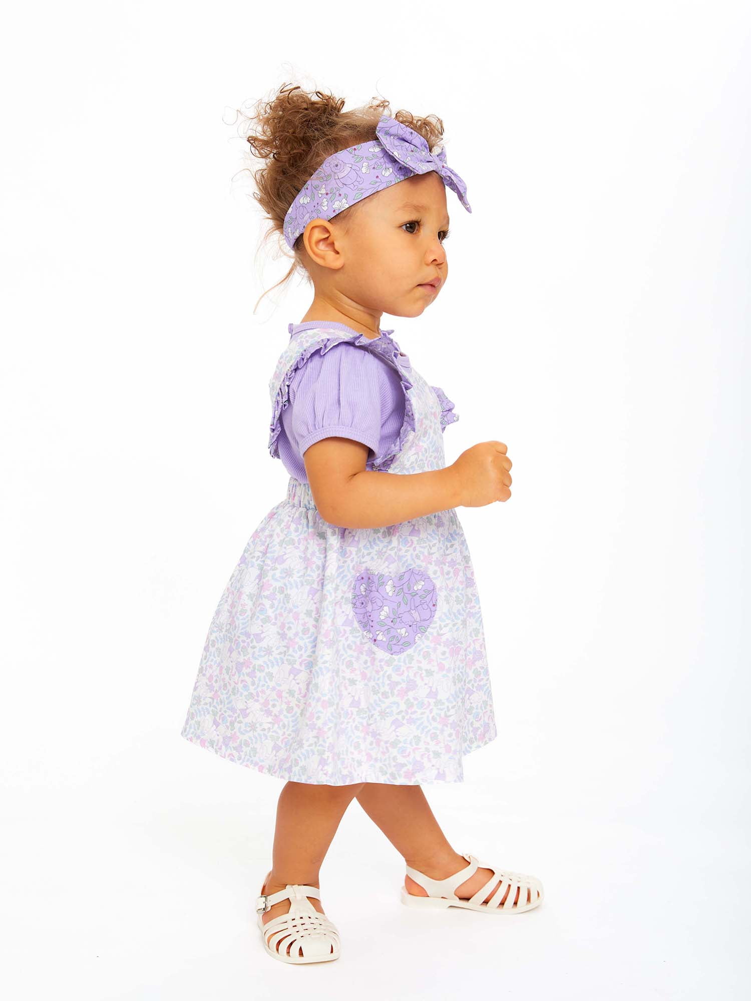 Disney Winnie The Pooh Baby Girls Pinafore Dress, Bodysuit and Headband, 3-Piece Set, Sizes 0-24 Months